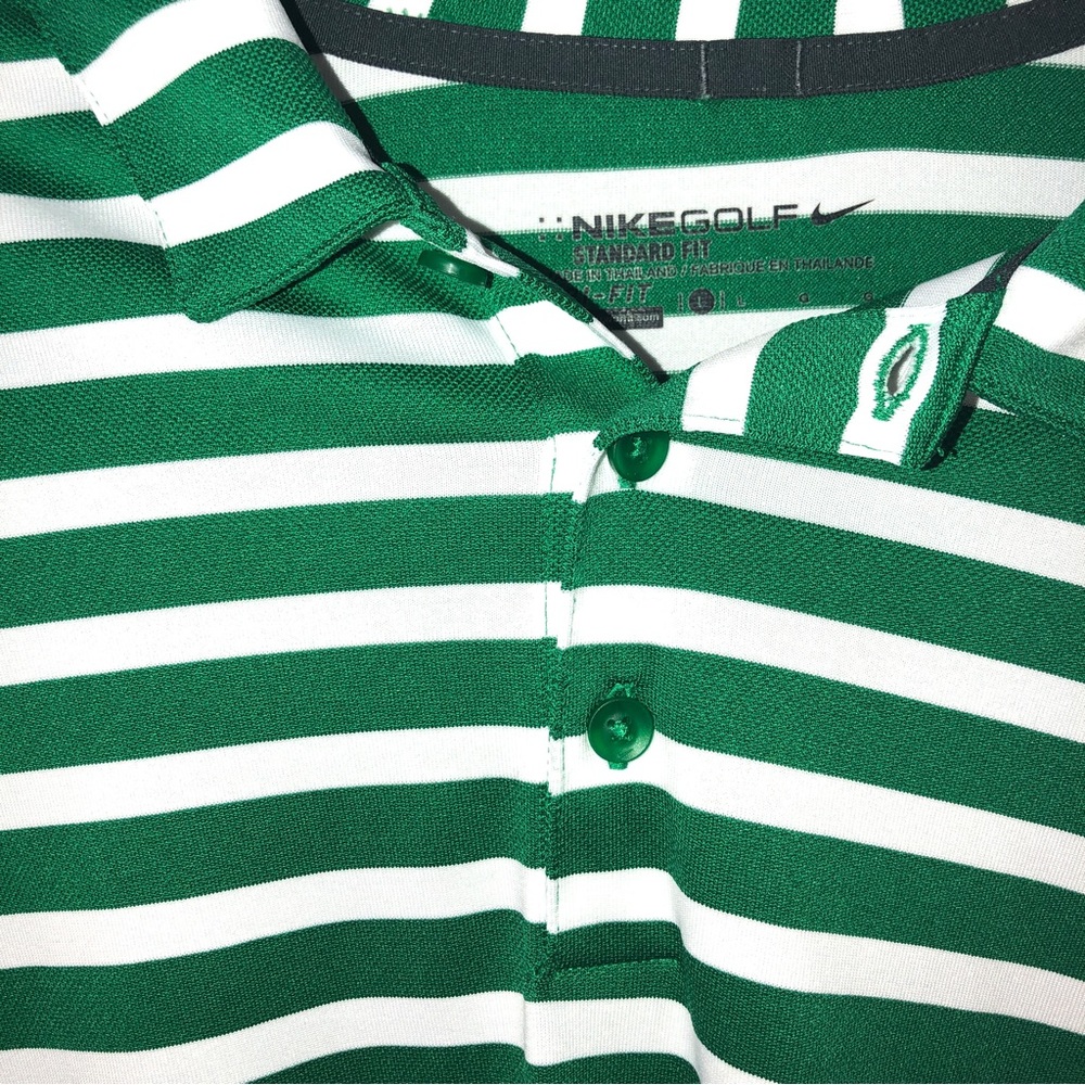 NIKE Golf Standard Dri-Fit Green Stripes Polo Short Sleeve Shirt Sz Large - Picture 3 of 12